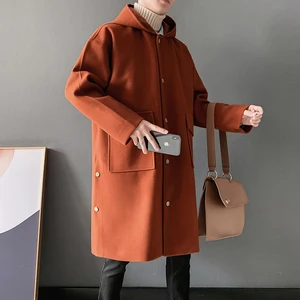 2019 осенью и зимой Hong Стиль новое шерстяное пальто для малышей длинное детское студентов; свободная куртка с капюшоном Однотонные куртки черный розовый коричневый цвет S-2XL