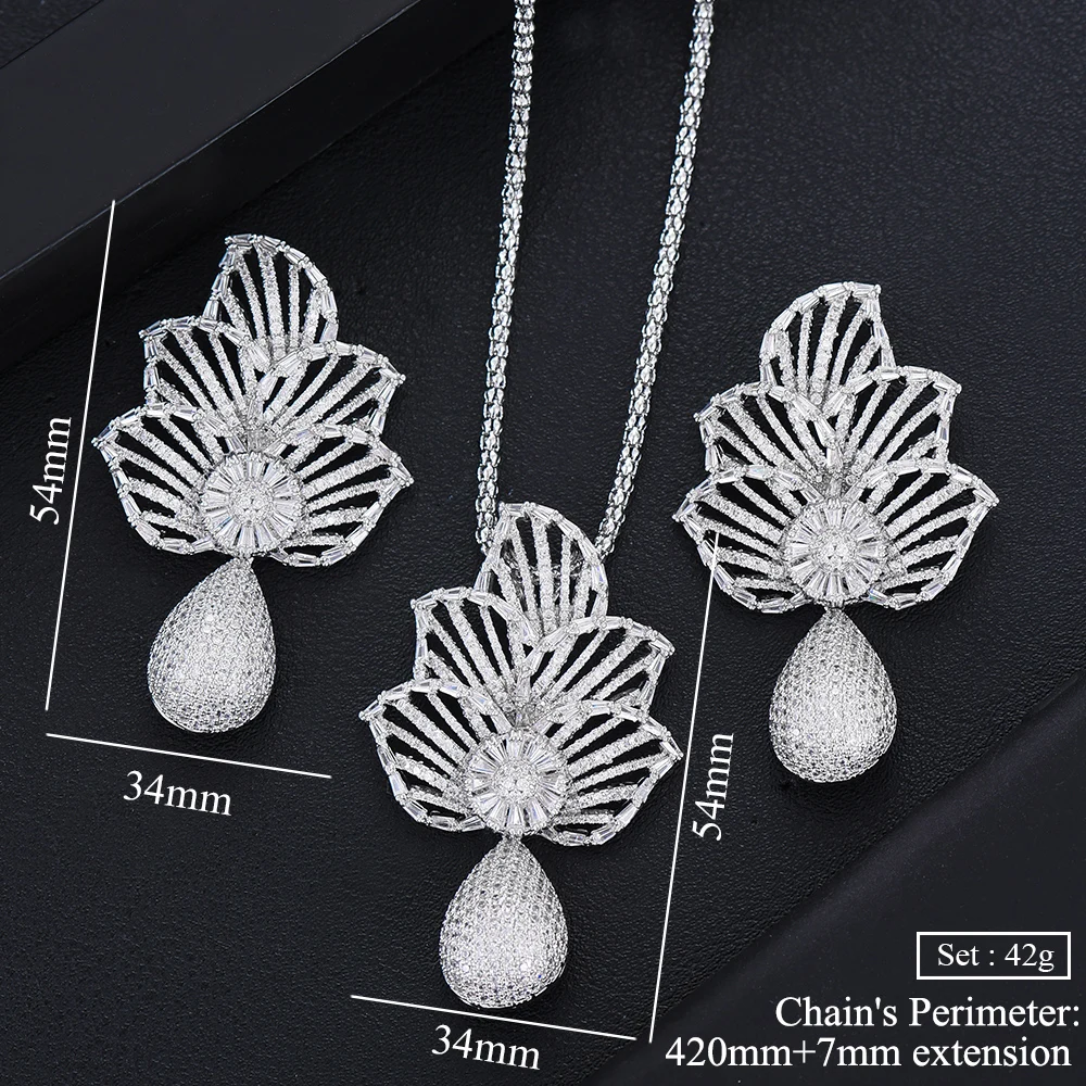 

SISCATHY 2PCS Charms Big Pendant Earrings Necklace Jewelry Sets Fashion Luxury Dubai Bridal Wedding Super CZ New Design Jewelry