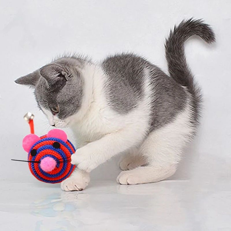 

Lovely Stripe Nylon Rope Round Ball Mouse Long Tail Bell Pet Cat Bite Play Toy Training Pet Supplies Interactive Toys Wholesale