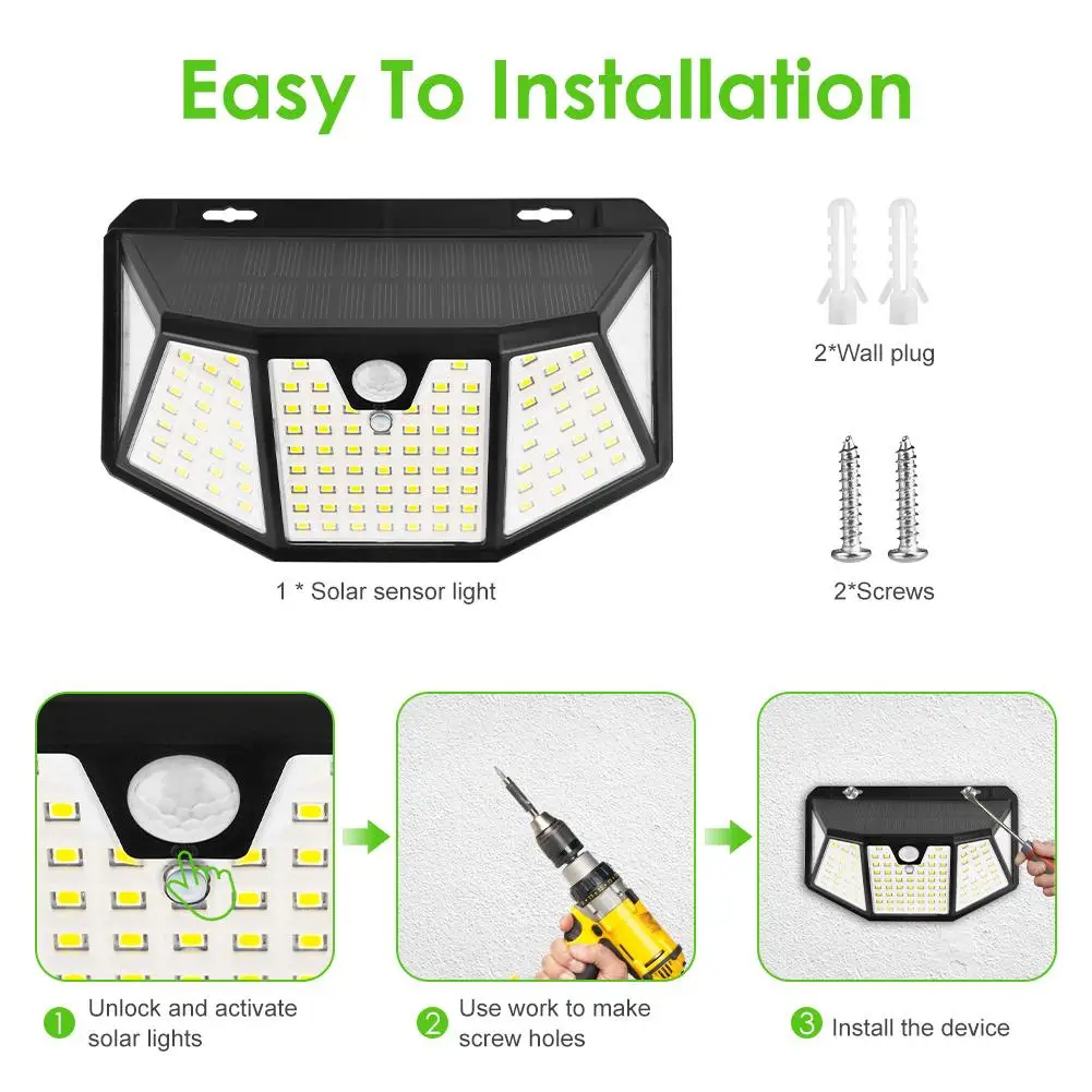 128 светодиодный солнечный прожектор с датчиком движения наружный настенный