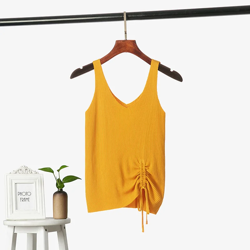 Женская Трикотажная майка без рукавов модная повседневная однотонная на