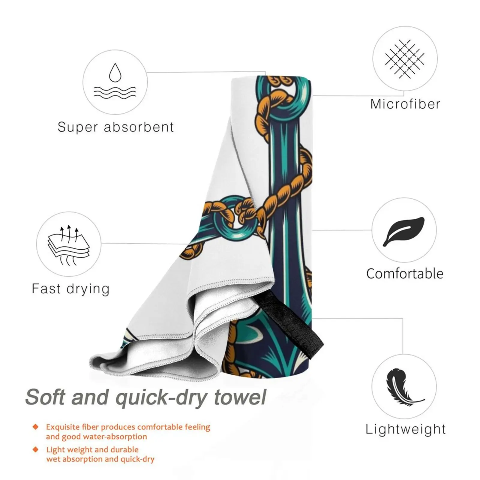 Быстросохнущее полотенце Ship Anchor для спортзала ванны портативная