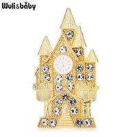wulibaby 2 color rhinestone castle brooches women men church building party casual brooch pins gifts