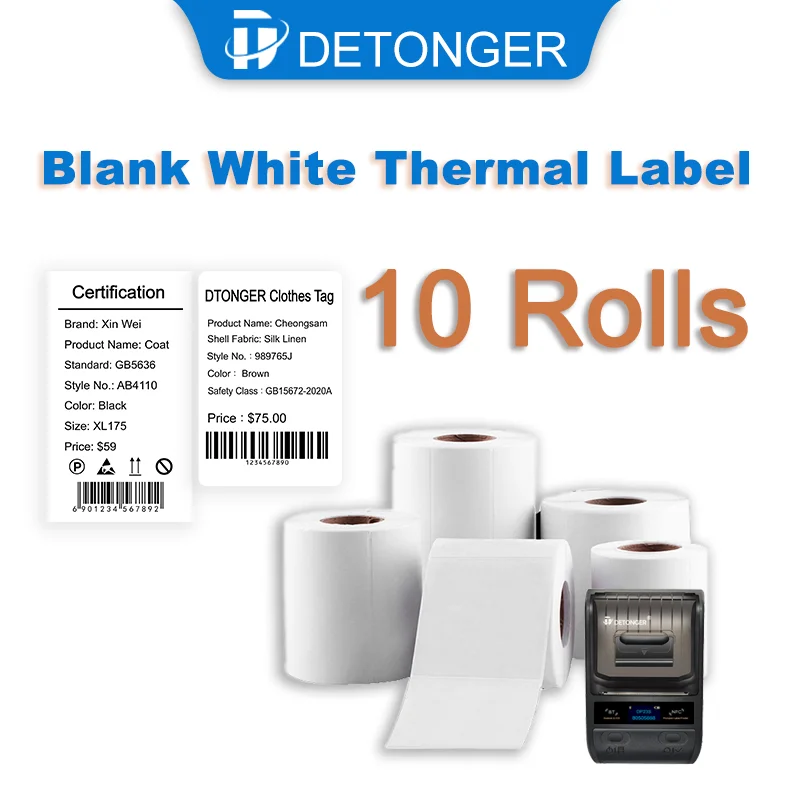 DEONTGER DP30 Series Consumables 10 Rolls White Thermal Synthetic Label Adhensive Scratchproof Waterproof Tear Resistant