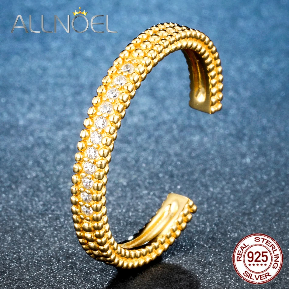 ALLNOEL настоящее 925 пробы серебро настоящий циркон дизайн золотой цвет кольца