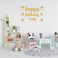 personalized name happy birthday sign vinyl wall sticker custom kids name party wall art decals anniversary wall decor