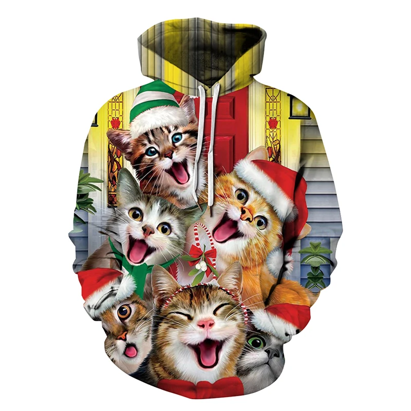 

Размера плюс, для мужчин и женщин рождественские животных 3D толстовки с капюшоном и принтом Свободный Топ пара пуловер с длинным рукавом По...