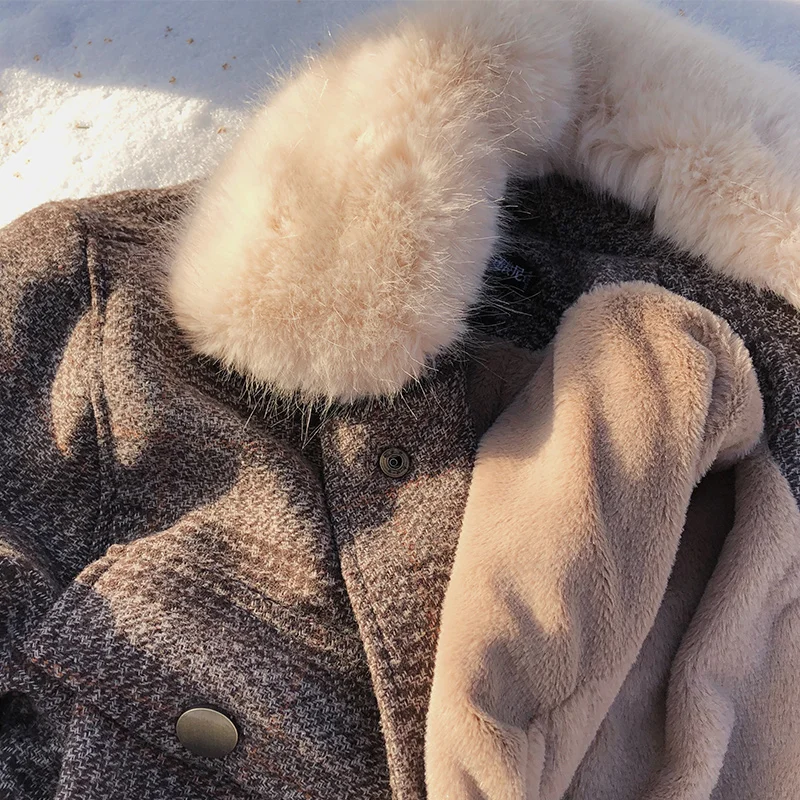 Женское Короткое шерстяное пальто Mishow свободное клетчатое в Корейском стиле