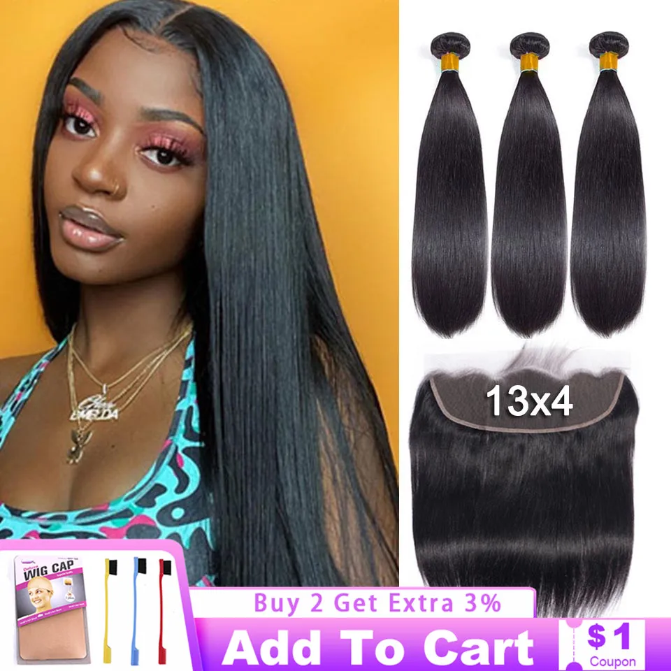 

Straight Hair Frontal With Bundles 13x4 Smooth Human Hair Bundles With Frontal Closure Brazilian Hair Weave Bundles Vrvogue