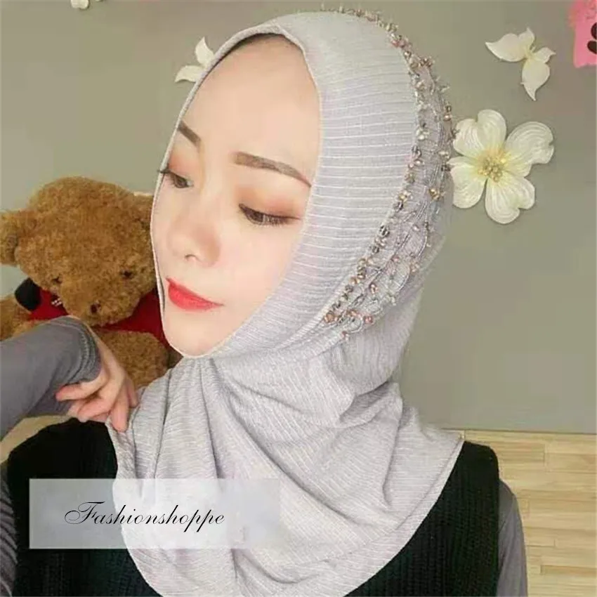 Модный женский мусульманский головной платок однотонный цветочный