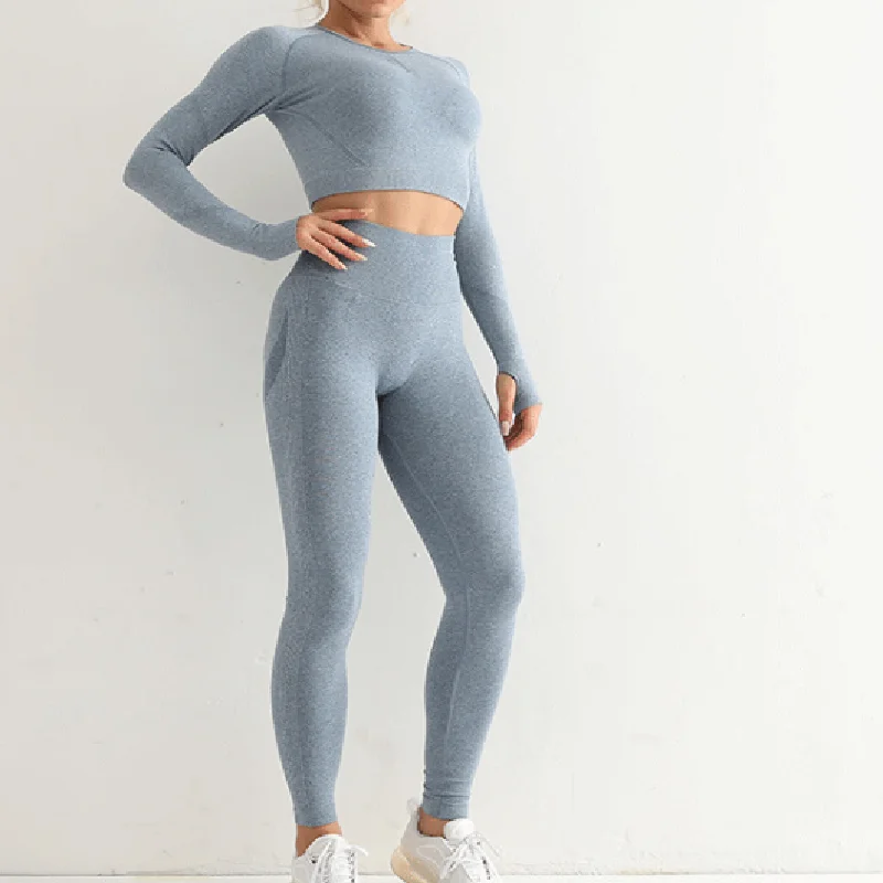 

New Seamless Yoga Suit Women's Long-Sleeved Blazer High Waist Hip-Lifting Sports Tights Single Yoga Top