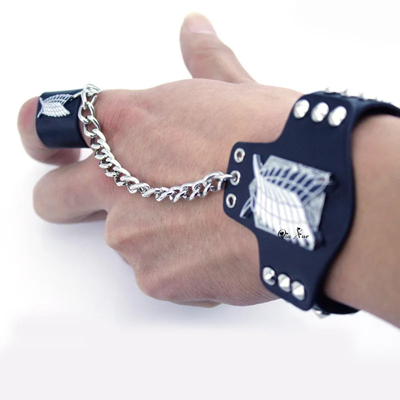 

Anime Attack on Titan Bracelet Men Wings of Liberty Wristband Women No Kyojin Metal Leather Wristband Chain Punk Wristlet Gift