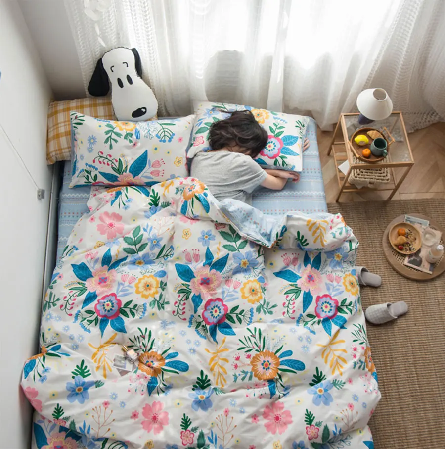 

Цветной цветочный Комплект постельного белья для детей-подростков, хлопковая одно-, двуспальная кровать, простыня, наволочка, пододеяльник