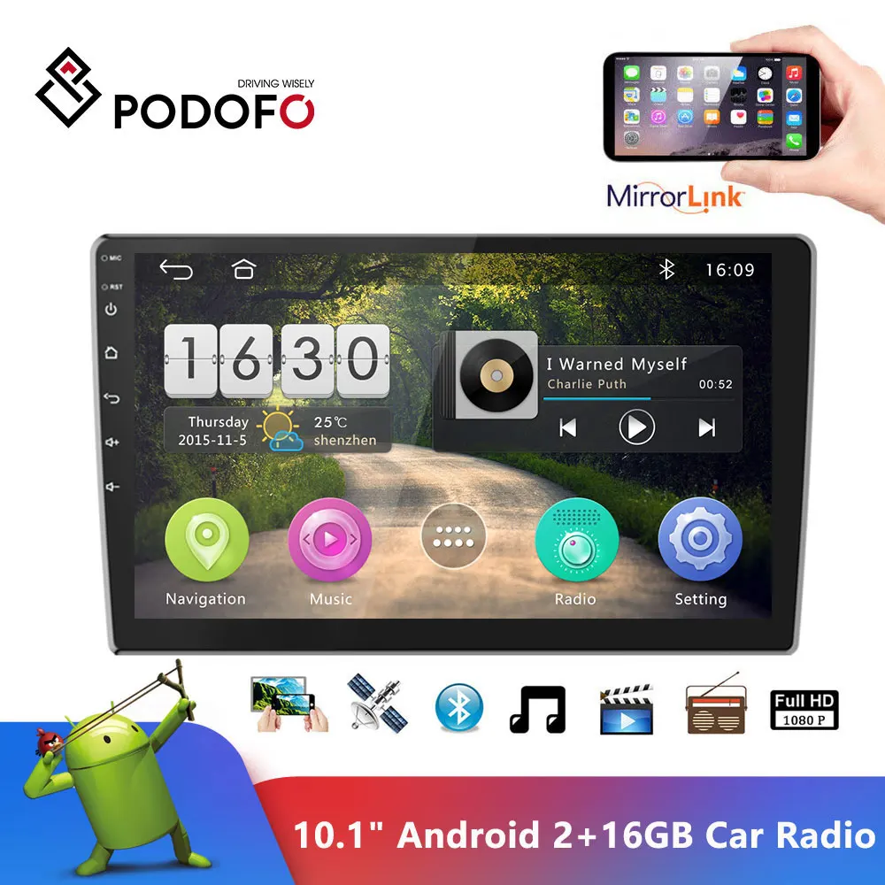 Podofo 9 &quotAndroid 2din автомобильное радио 2 + 16 Гб мультимедийный плеер Аудио Стерео