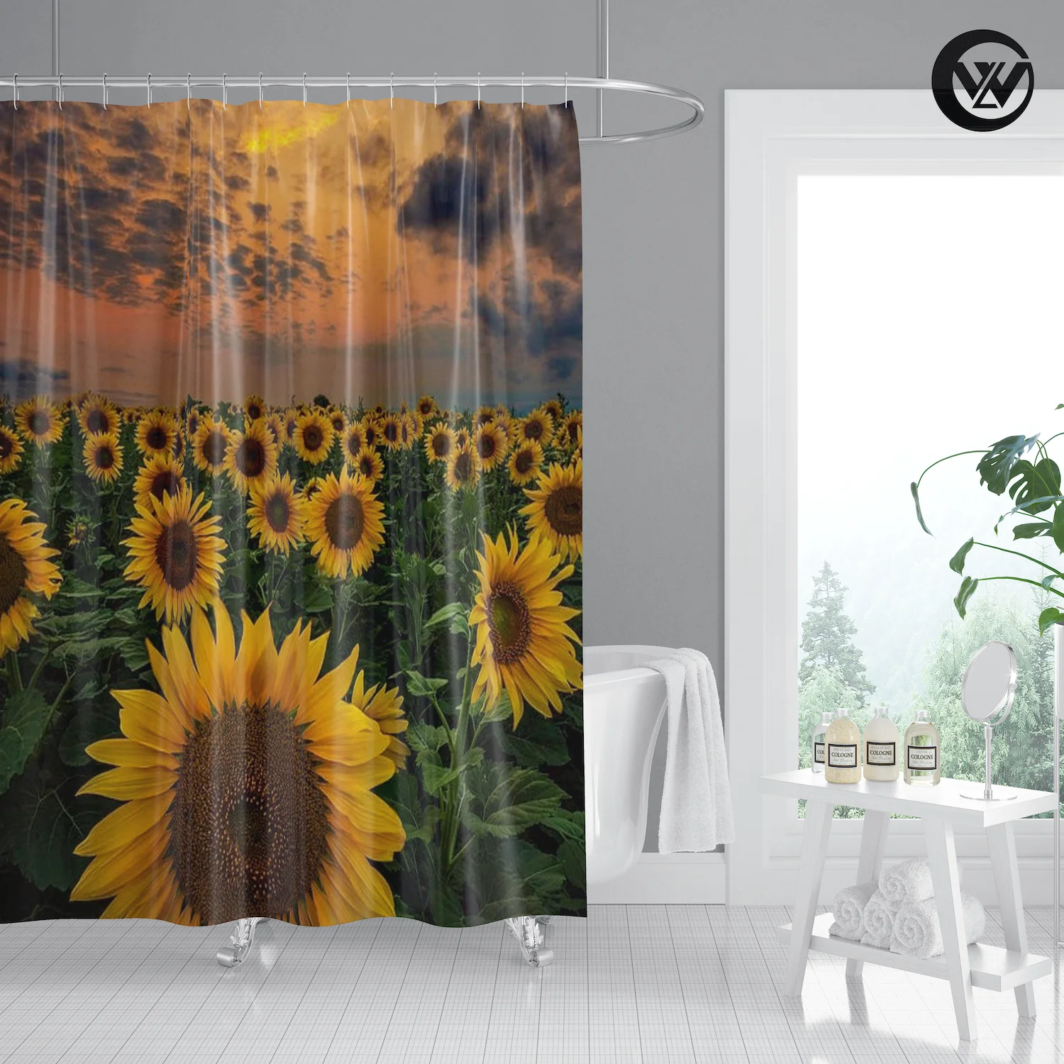 Eco Friendly Printed Sunflower Field Shower Curtatin Waterproof Home Decor Bathroom Accessories Sets Polyester