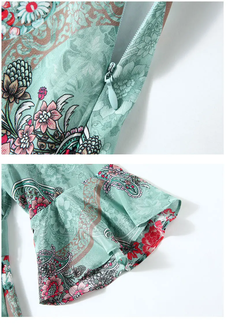 

New Silk Dress High End Crepe De Chine V-neck Temperament Slim Middle Sleeve 100% Silk Summer Swing Skirt