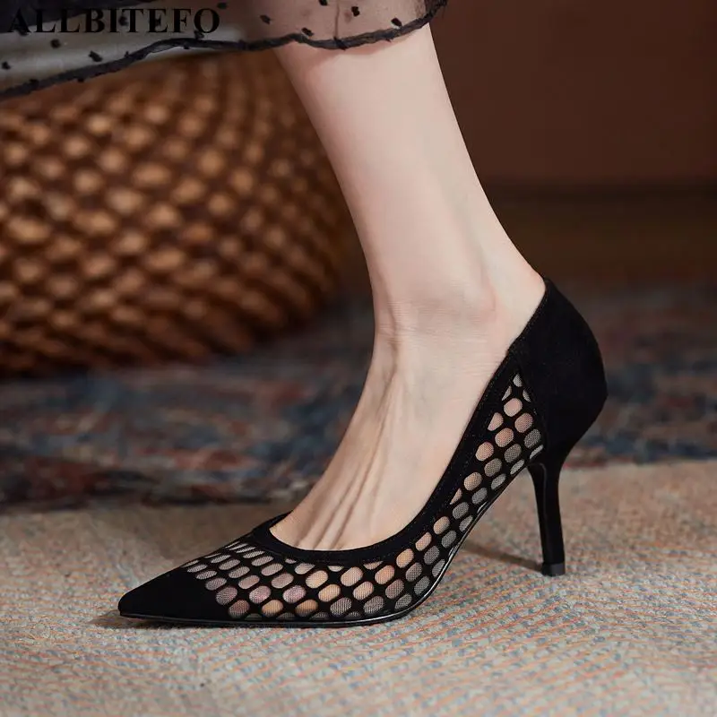 

ALLBITEFO fashion sexy high heels mesh party women shoes new summer women heels shoes women sandals des sandales flip flops