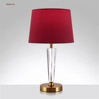 american luxury crystal red cloth led table lamp for wedding bedroom living room creative home deco desk standing light fixture