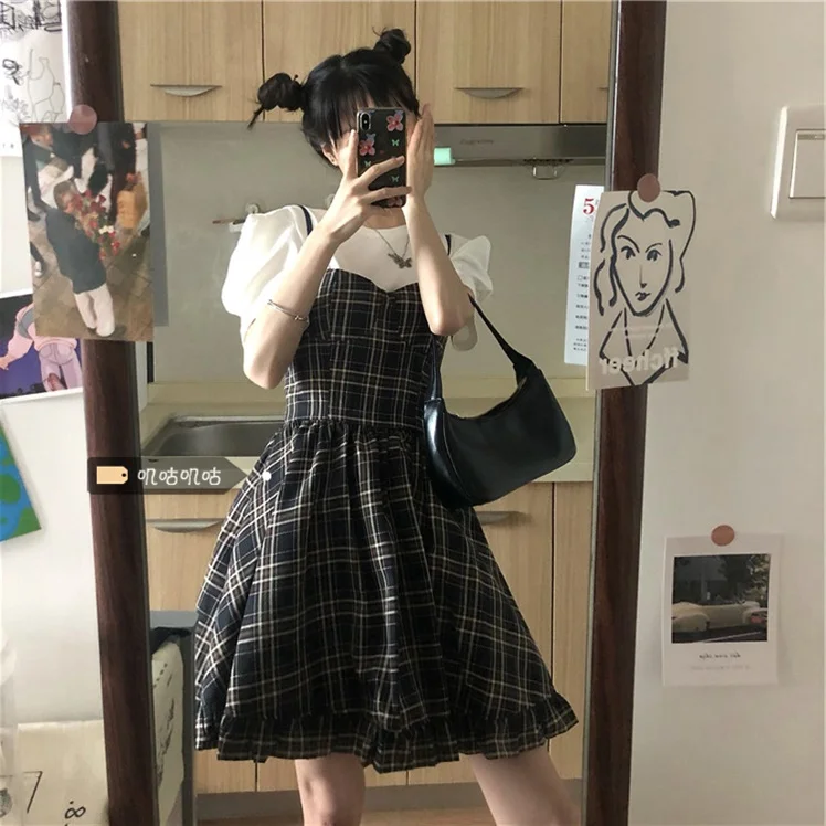 Клетчатое платье большого размера в стиле ретро для пышных девушек Новинка лета