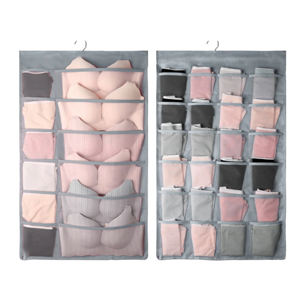 

Closet Hanging Organizer Double-Sided 36 Pockets Underwear Organizer Washable Hanging Storage Bag For Socks Bra Panties Sundries