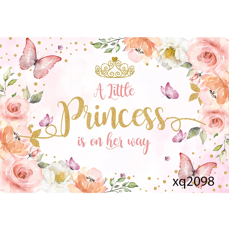 Sensfun Gold Crown Flower Pink Princess Girls Newborn Baby Shower 1st Birthday Party Backdrop Customized Photography Background |
