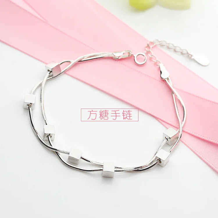 Женский браслет из серебра 925 пробы с двойной цепочкой|Гибкие и жесткие браслеты|