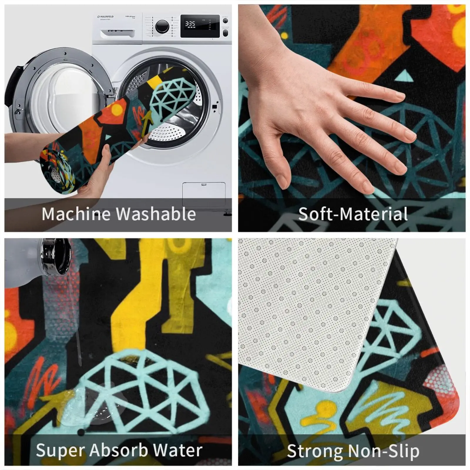 Коврик в стиле абстрактного минималистского дизайна Мягкий Нескользящий с