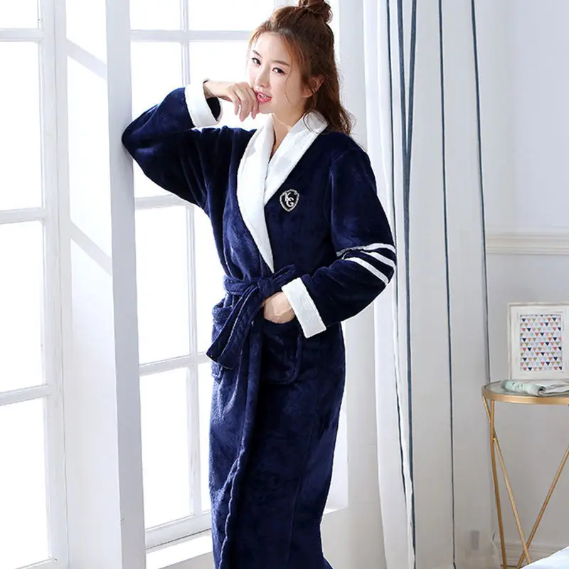 Couple Facecloth New Robe Autumn and Winter Bathrobe Bathrobe Female Warm Indoor Loungewear Men and Women Coral Velvet Pajamas