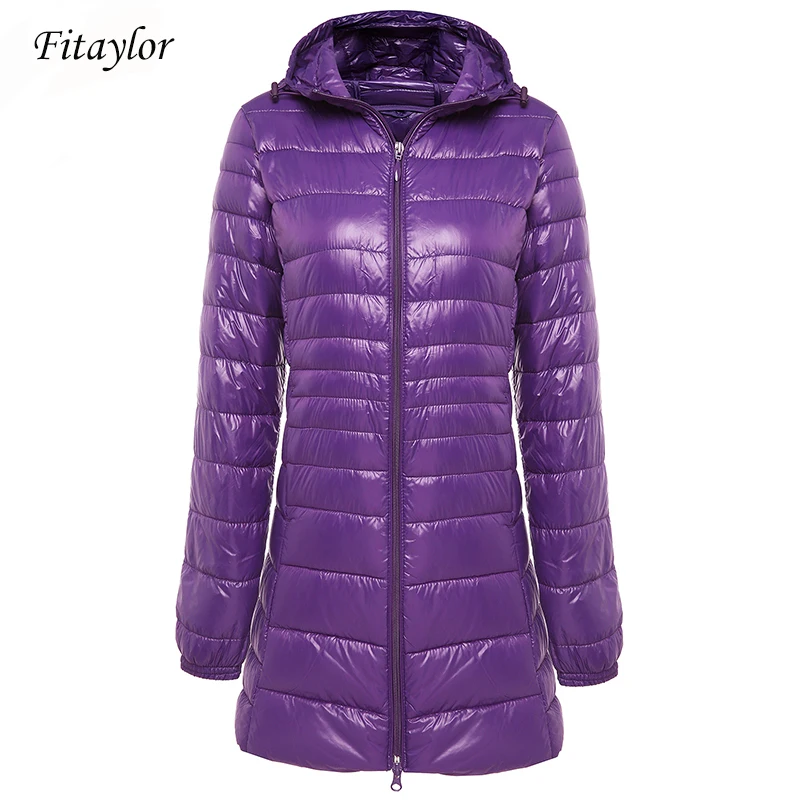 Fitaylor зимнее теплое длинное пальто женский ультра светильник 90% белый пуховик на