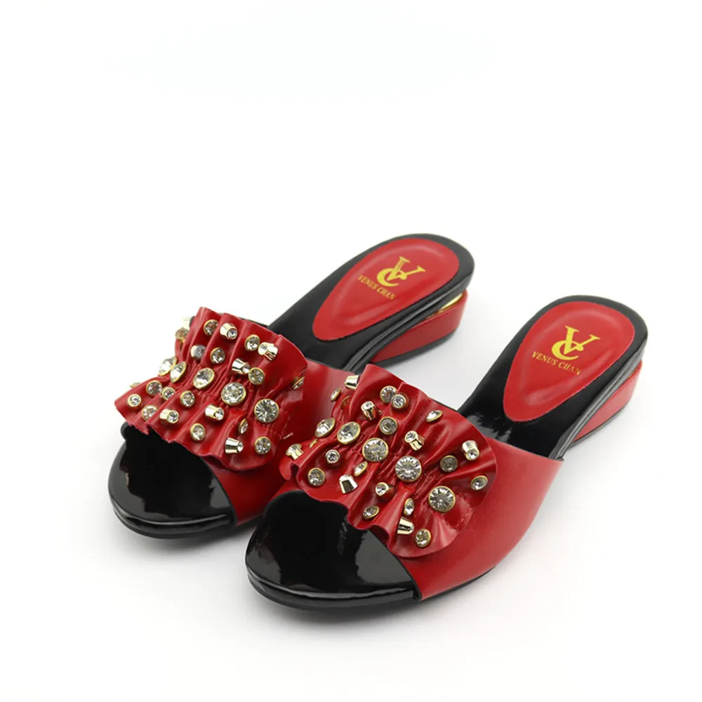 

Latest Red Color African Women Shoes Decorated with Rhinestone Nigerian Women Wedding Shoes High Quality African Party Shoes