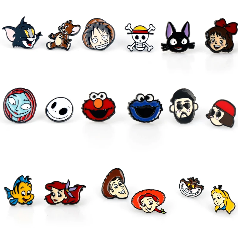 Anime One Piece Luffy Tom and Jerry Alice in Wonderland Stud Earrings The Nightmare Before Christmas Jack Sally Cute Earrings