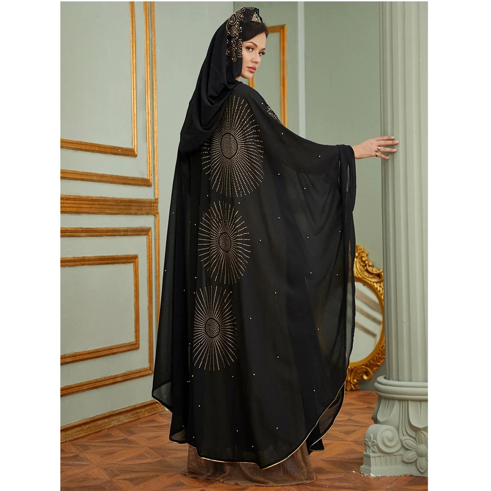 

Turkey Abaya Muslim Dress Women Chiffon Hooded Moroccan Kaftan Evening Dresses Bat Sleeve Luxury Pakistan Islamic Hijab Vestido
