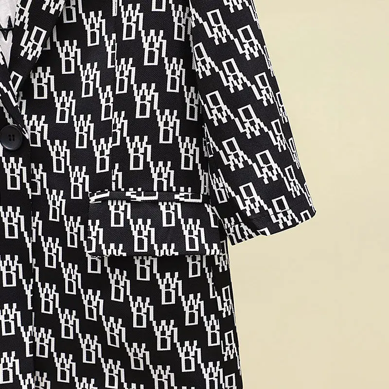 

2021 Summer Woman Suit Coat Letter Printing Blazer Jacket Female New Wild Fashion Trendy Seven-Point Sleeve