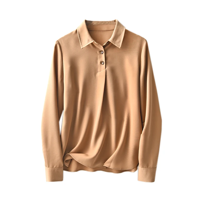 

SHUCHAN England Style Polo-Neck Blouse Women Broadcloth Synthetic Fiber 2021 Long Sleeve Womens Tops and Blouses Spring