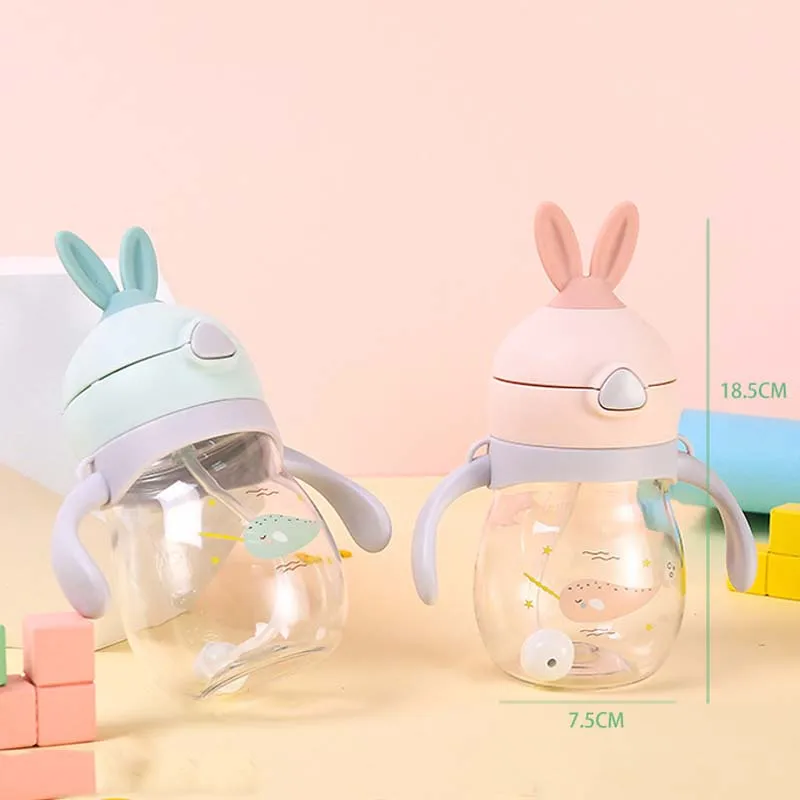 320ml Baby Kid Straw Cup Cartoon Animal School Drinking Water Straw Bottle Straw Sippy Cup With Shoulder Strap