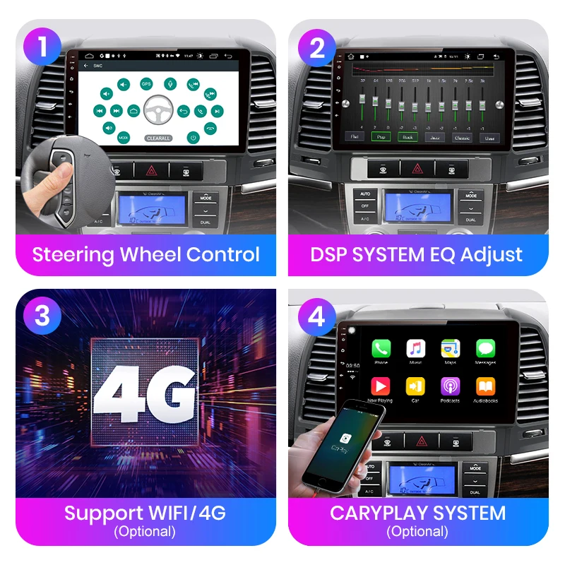 Автомагнитола AWESAFE PX9 для Hyundai Santa Fe 2 2006-2012 с мультимедийным видеоплеером GPS, без DIN, Android 10.0, 2 ГБ + 32 ГБ включено.