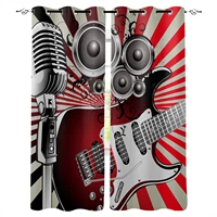 guitar microphone notes horn retro modern blackout curtains for living room decoration curtain bedroom kids curtain drapes