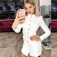 S-3XL High Quality 2020 New Fashion Classic Solid Color High Collar Single Row Button Long Sleeve Woman Dress Jacket Black White