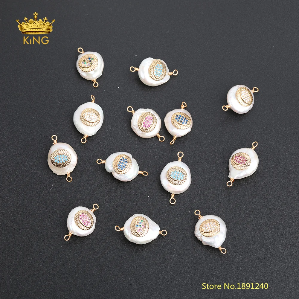 

10pcs Wholesale Pearl CZ Links Handmade Bracelet Pretty Jewelry,Freeform Pearls with Zircon Beaded Connectors DIY Chokers