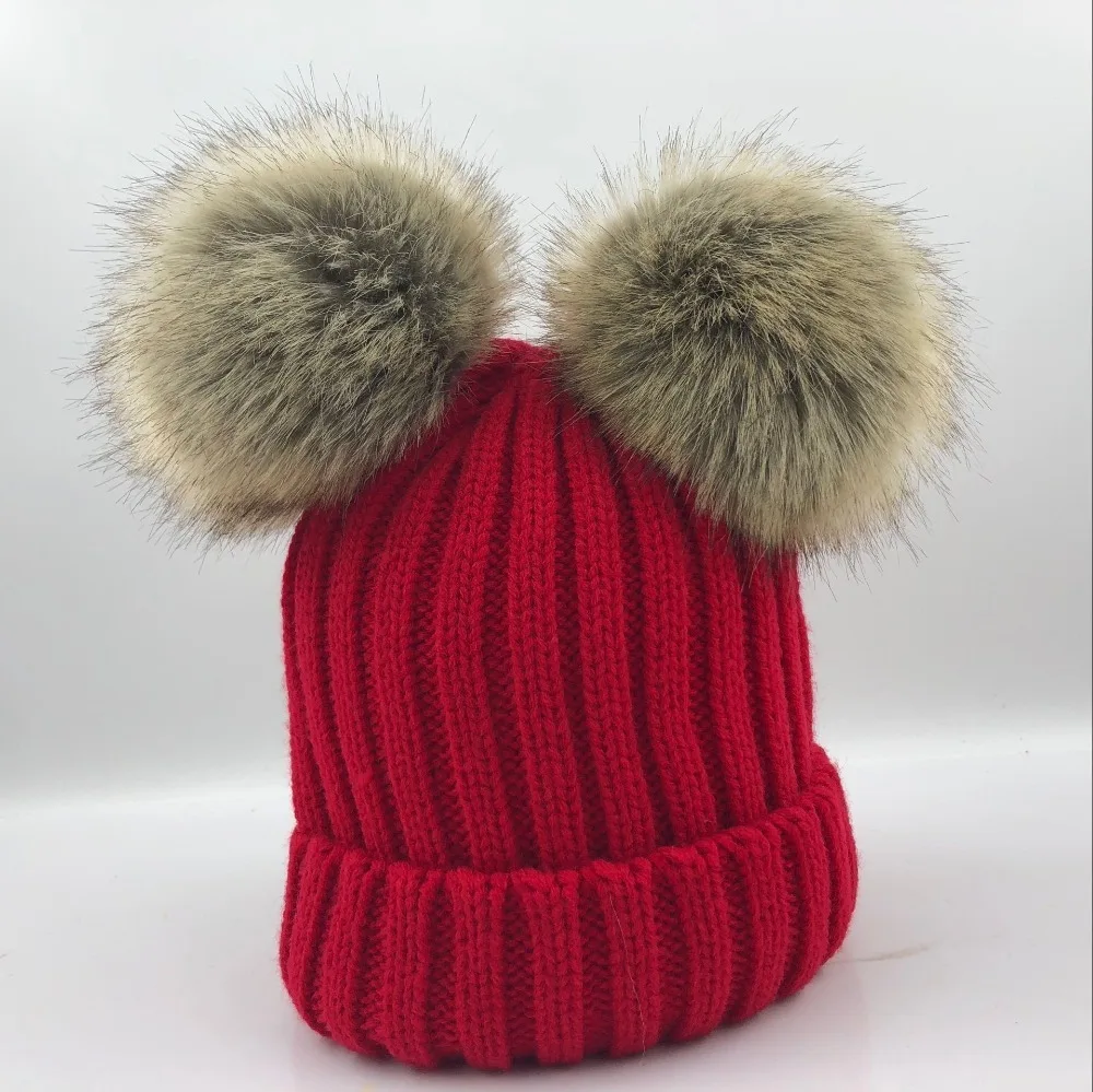 Зимняя теплая шапка Gorros Para Bebe для маленьких мальчиков и девочек, большой размер 15 см, помпон из искусственного меха, детские вязаные шапочки