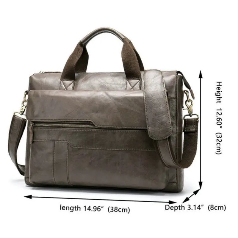 

Brand Briefcase Purse Business Messenger 14" Men's Handbag Cowhide 100% Genuine Cow Leather Shoulder Laptop Hand Bag