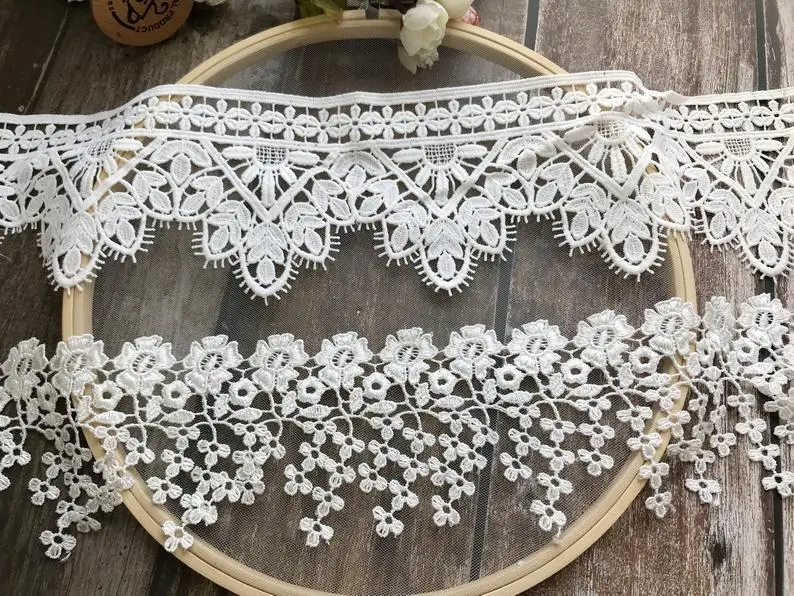 2 ярда из белого кружева Цветочная бахрома и кружевная бейка кружевной воротник