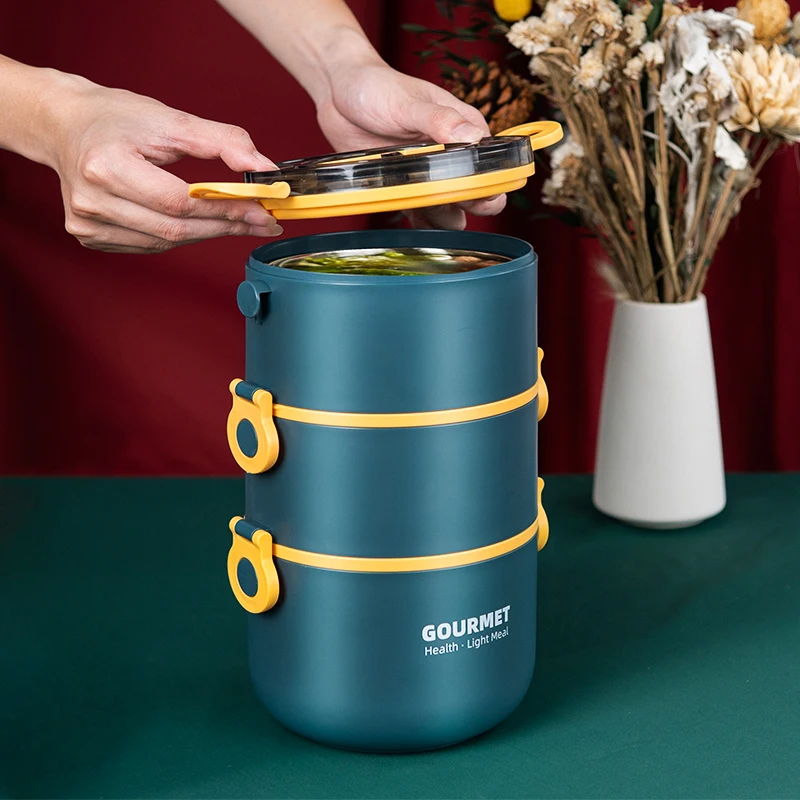 

Portable Insulated Plastic Lunch Box Multi-layer Student Stainless Steel Bento Box Can Tableware Be Heated Family Food Container