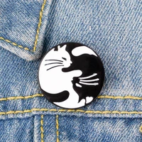 cartoon black white cat hugging bag shirt brooch enamel pins metal broches for women badge pines metalicos brosche accessories