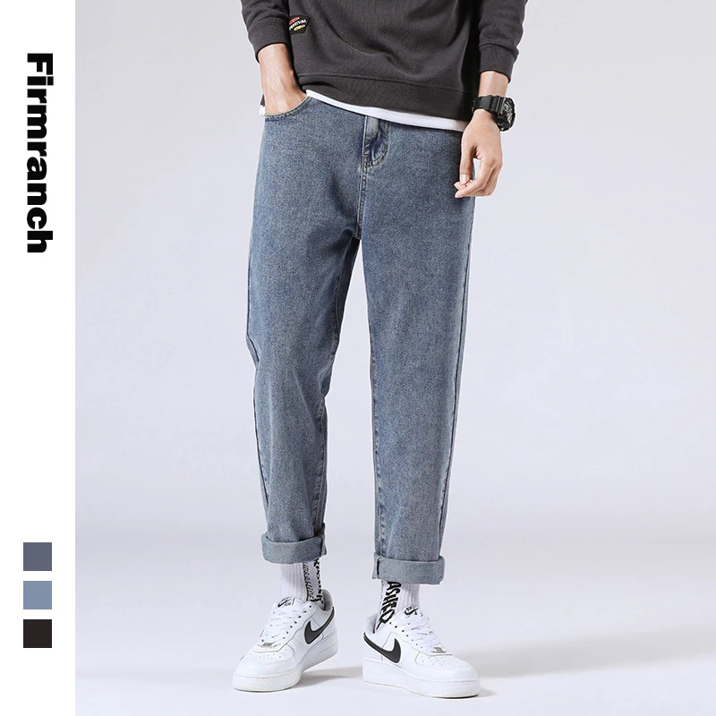 

Firmranch 2020 Spring/Autumn Men Loose Japanese Casual Jeans Young Men Hiphop Slim Straight Pants Retro Blue Boys Jeans trousers