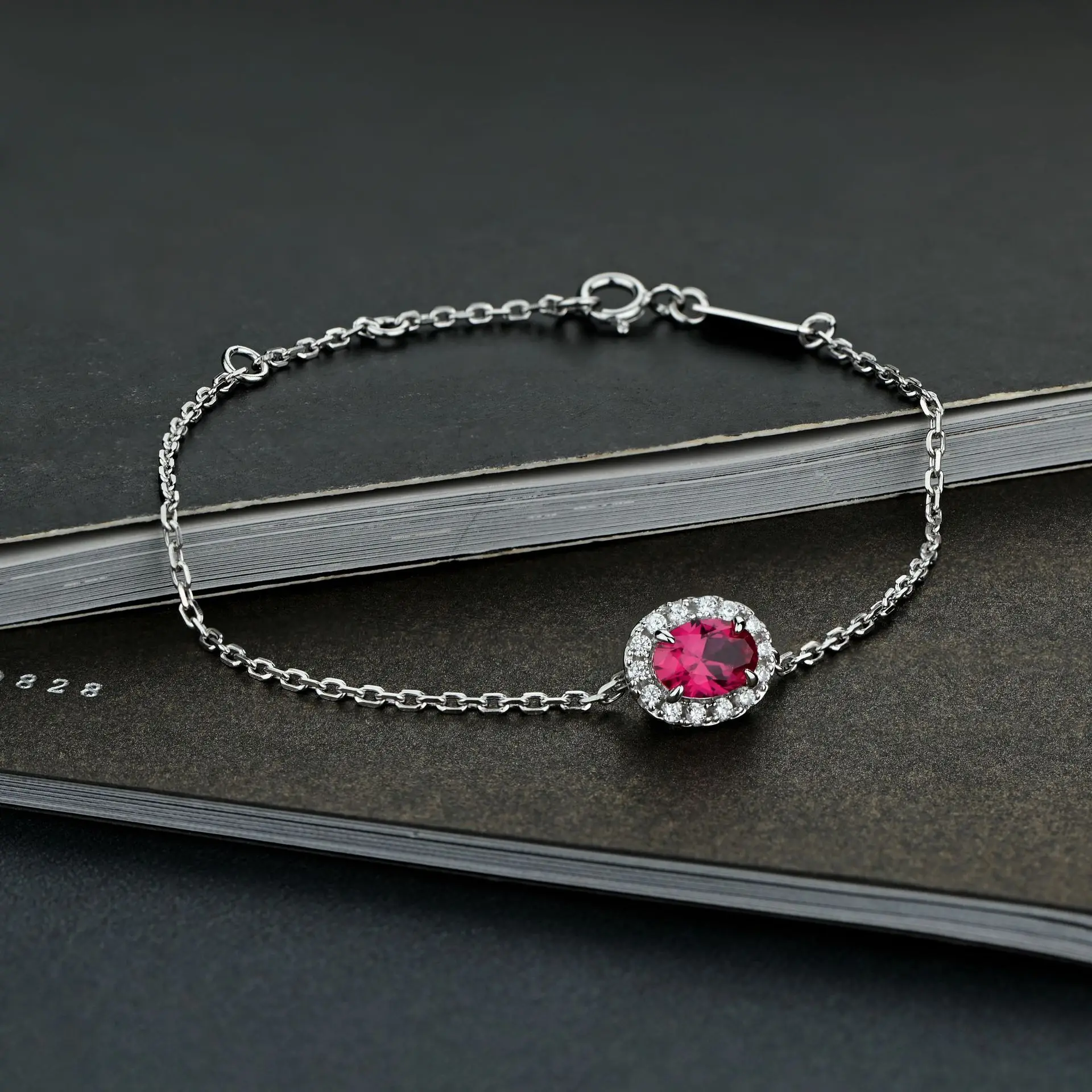 

Trendy 100% 925 Sterling Silver 6*8mm Oval Ruby Charm Bracelets for Women Fine Jewelry Gem Ruby Chain Bracelet Party Gift