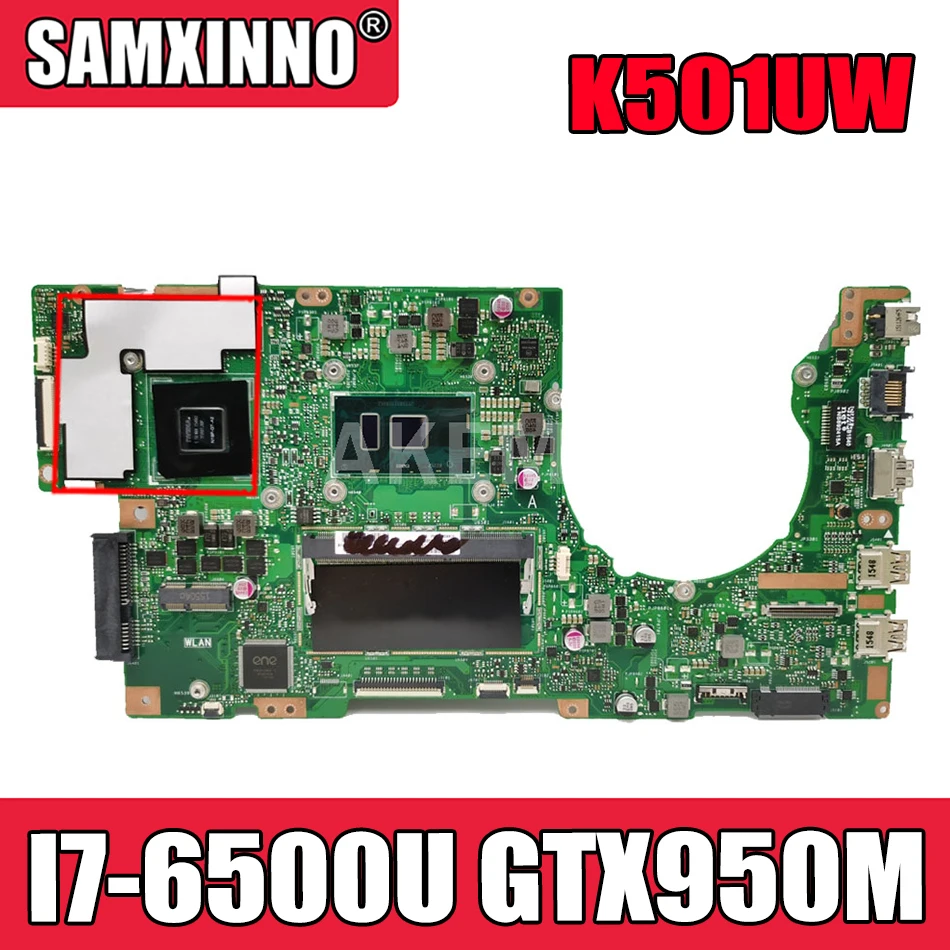 

Akemy New! K501UXM Laptop motherboard For Asus K501UW K501UXM K501UQ original mainboard DDR4 4G-RAM I7-6500U GTX950M-GPU