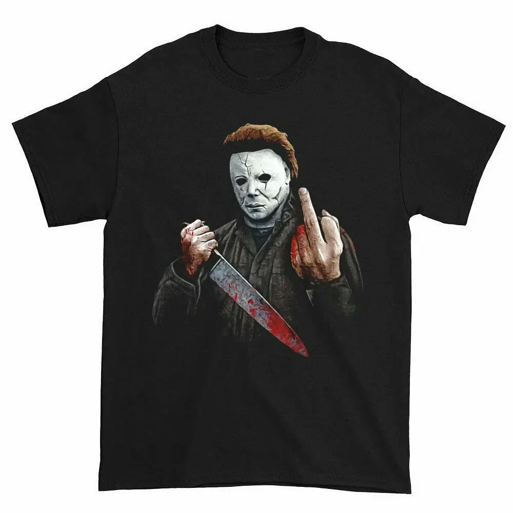 

Authentic HALLOWEEN Michael Myers Middle Finger T-Shirt Cotton O-Neck Short Sleeve Men's T Shirt New Size S-3XL