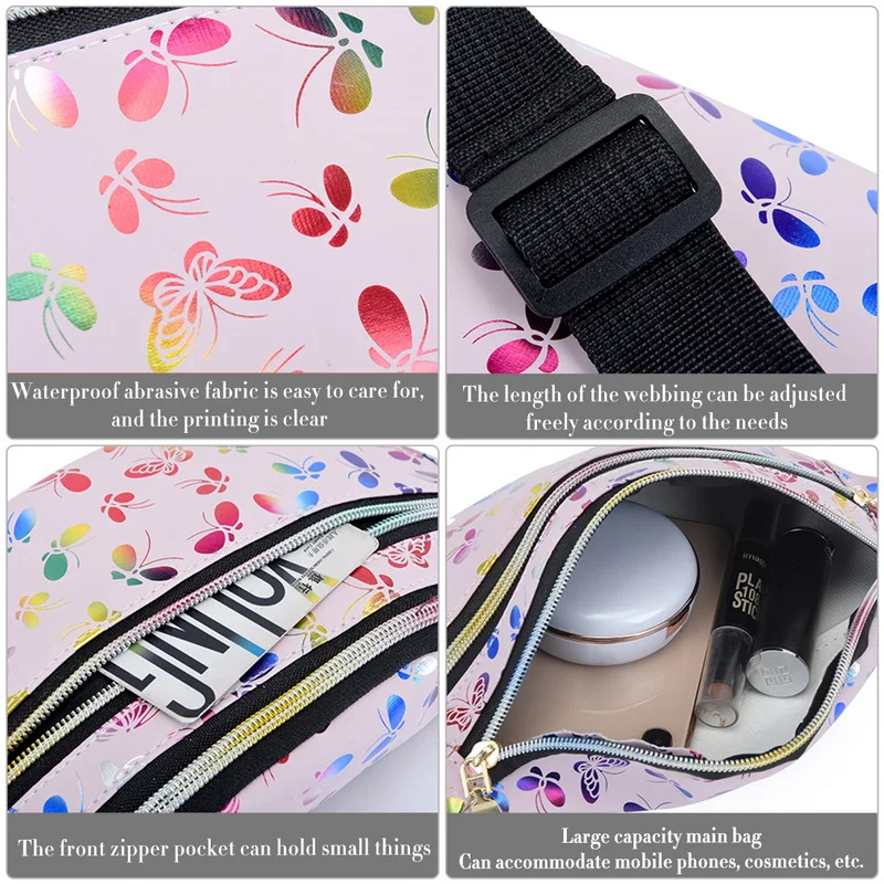

2021 Printed Waist Bag Women Fanny Pack Colorful Girls Bum Bag Travel Kids Cartoon Belt`s Bag Festival Mobile Phone Pouch Purse