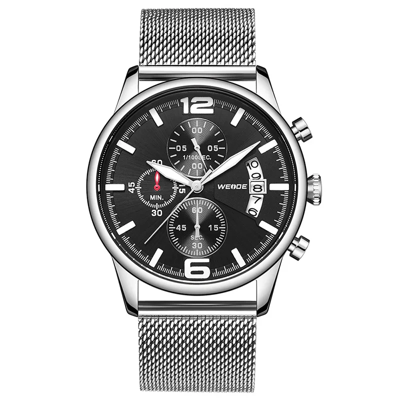 Silver Black Relogio Masculino Лидирующий бренд WEIDE мужские роскошные модные кварцевые часы водонепроницаемые мужские часы спортивные наручные часы с хронографом мужские часы - Цвет: Silver Black